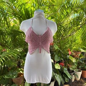 Vintage Pink Beaded Butterfly Halter Top by RUE 21 like new. EUC!
